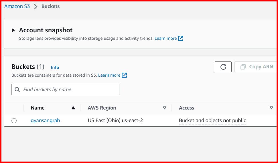 Picture showing the S3 bucket created in AWS